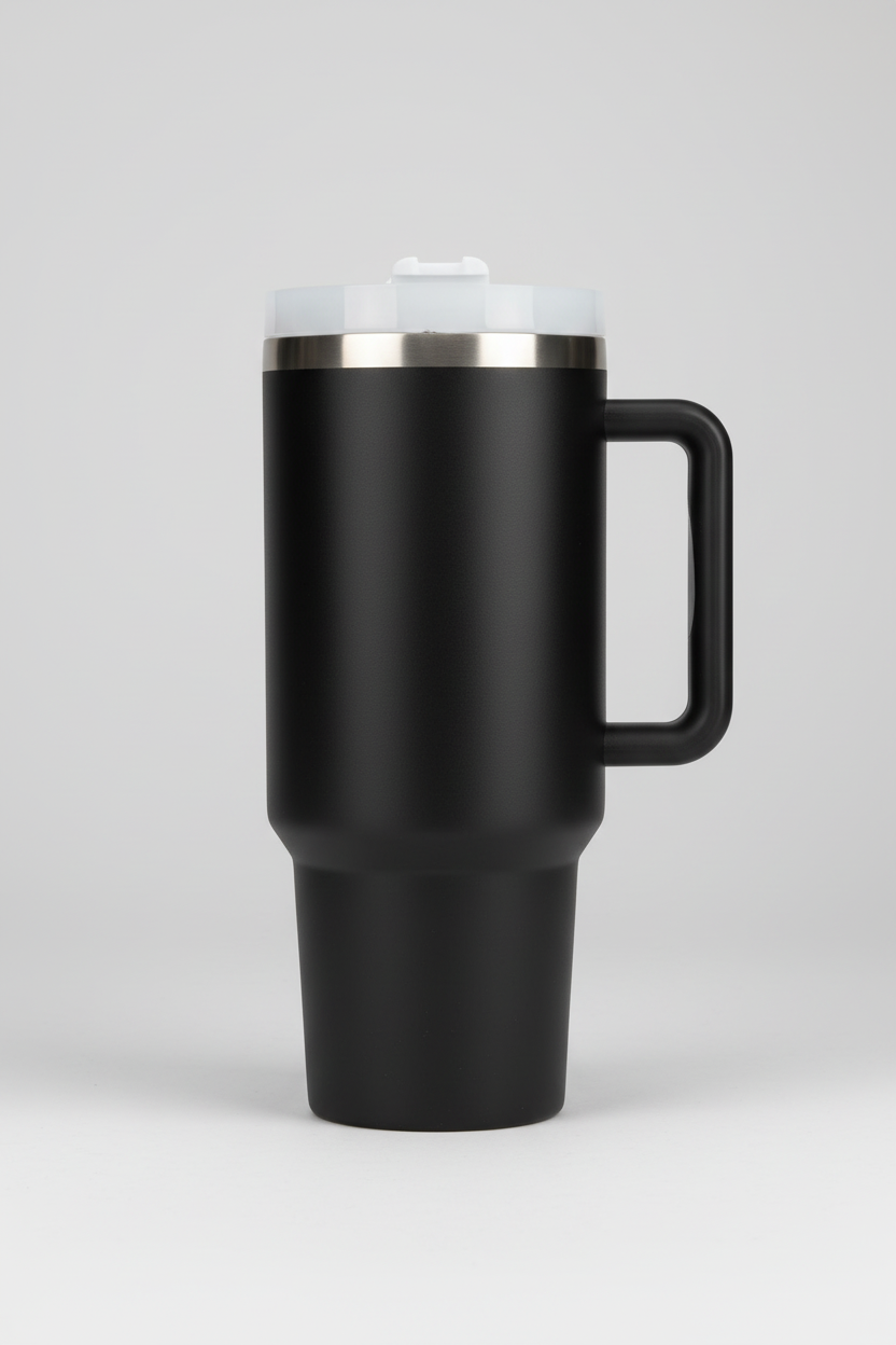 Black tumbler with handle